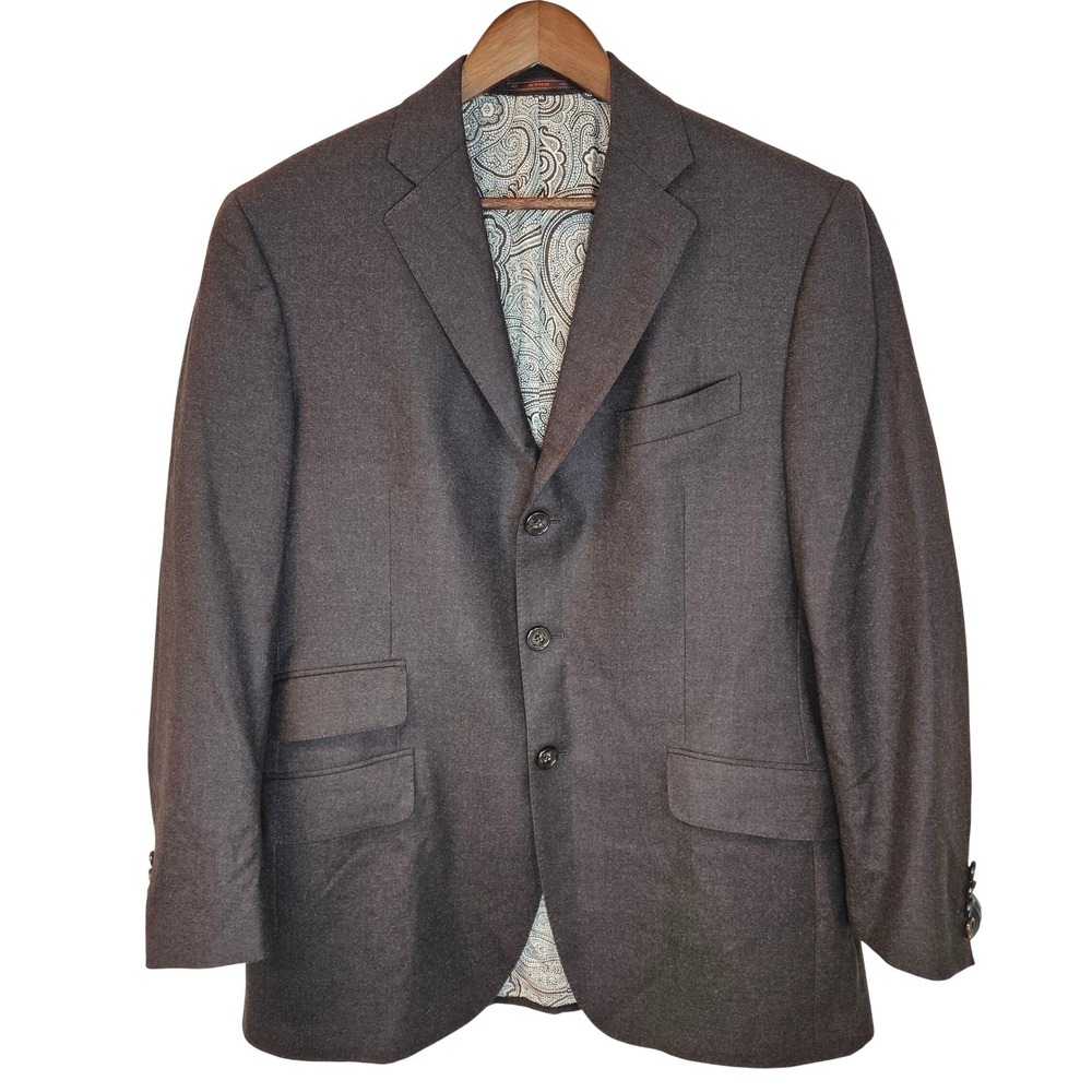 Etro Milano Mens Brown Wool 3-Button Blazer Paisley Lining Made in Italy Size 52